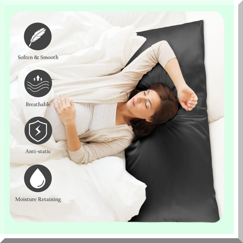 Silk Haircare Pillowcase & Body Cover Set - 20x54 Black, Hidden Zipper, Mulberry Silk, Silk Pillowcase, Double-Sided Silk Cover
