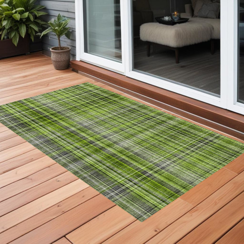 Green Plaid Washable Non Skid Indoor Outdoor Area Rug, Rectangle 3' X 5'