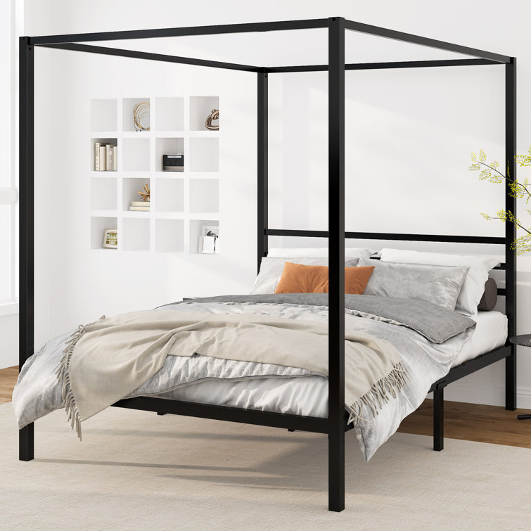 Tabiauea Metal Canopy Bed Frame with Wooden or Metal Slats