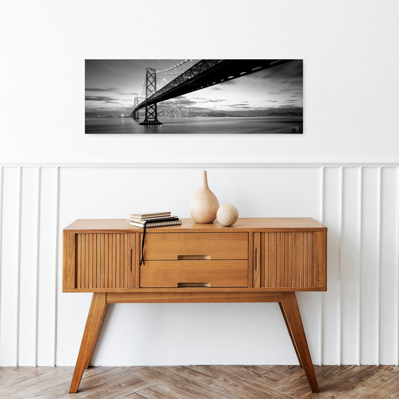 Art mural abstrait au crépuscule, Bay Bridge, San Francisco, Californie, États-Unis, 12" H x 36" W