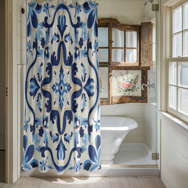Azelejos Patterns - 1 Piece Standard Shower Curtain, 74"H x 71"W