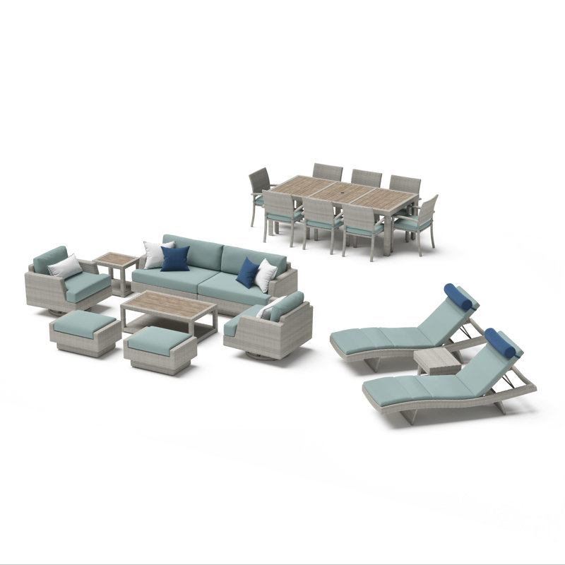 Ehrenfried 17 - Person Patio Conversation Set with Cushions, Spa Blue/Gray