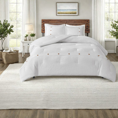 Contemporary Cotton Waffle Weave Bedding Set, White, Full/queen, Comfortable And Certified