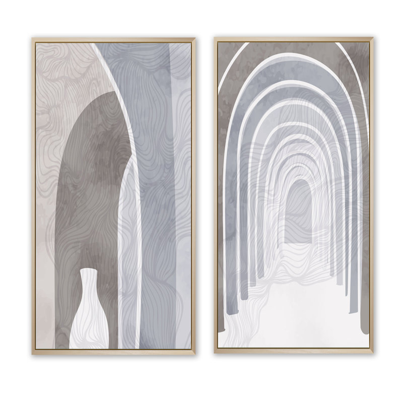 Minimalisme architectures abstraites I - ensemble de 2 impressions, H 40 po x l 40 po x P 1,5 po, Toile avec cadre brun