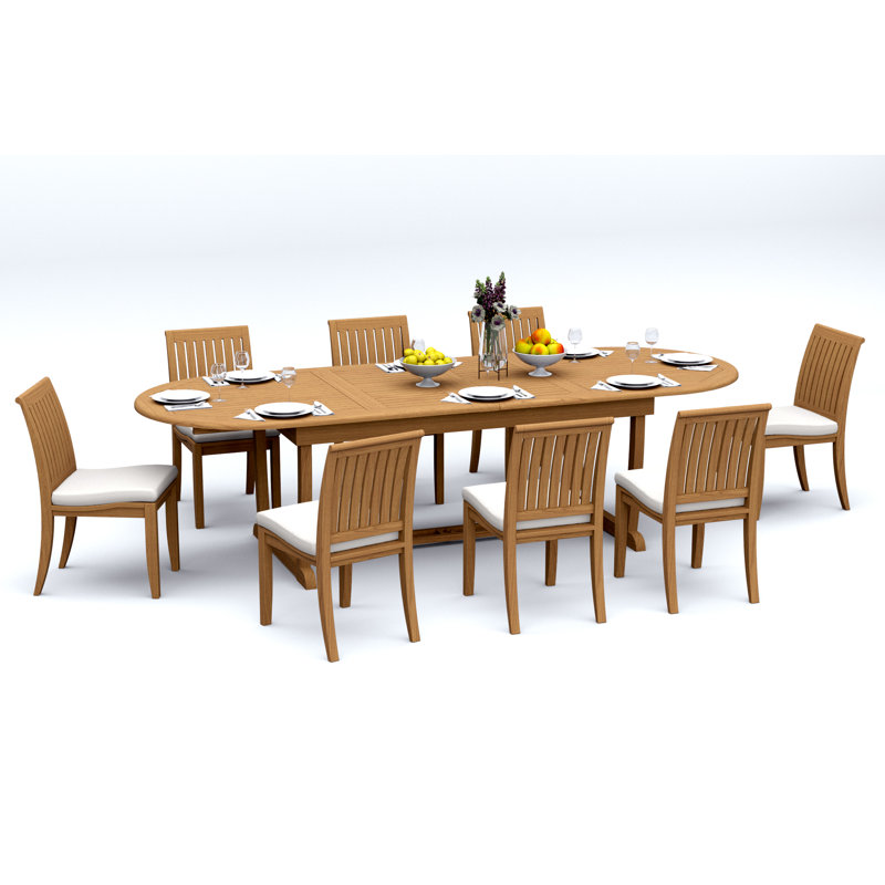 Lagos Teak Wood Patio Dining Set with Oval Table, 8