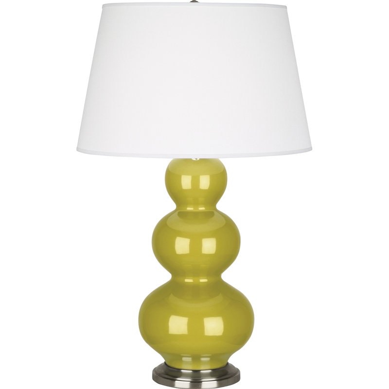 Triple Gourd Ceramic Table Lamp, Citron/Antique Silver, Antique Silver