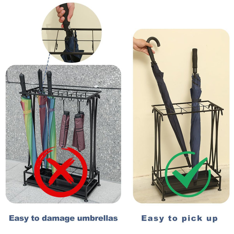 Black Metal Indoor/Outdoor Umbrella Stand with Removable Drip Tray