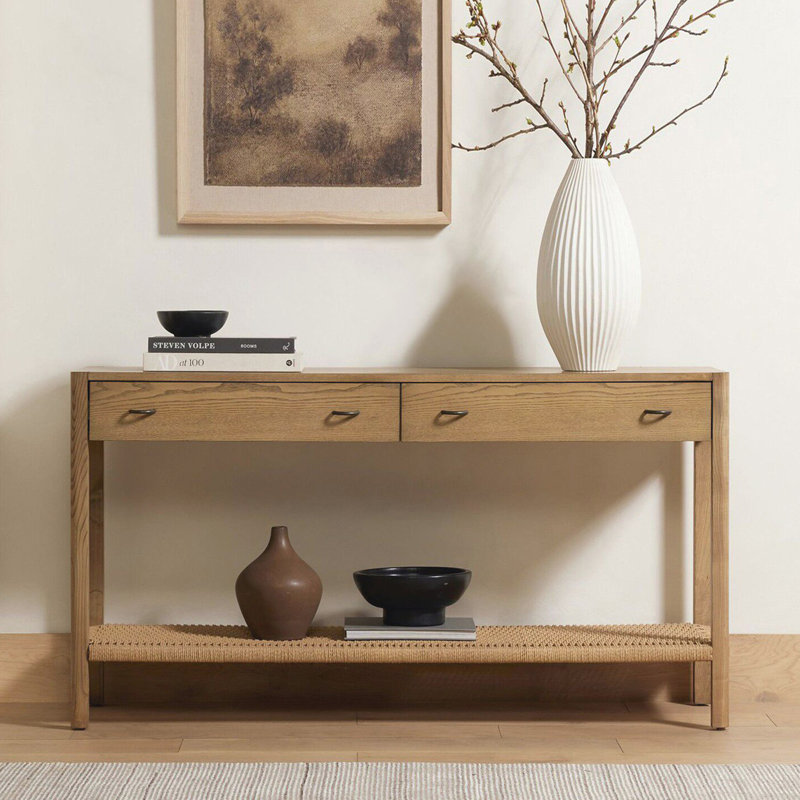 Console simple de style nordique,  H 29,9 po x l 55,1 po x P 15,7 po, Bois naturel