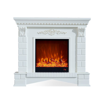 White Solid Wood Electric Fireplace