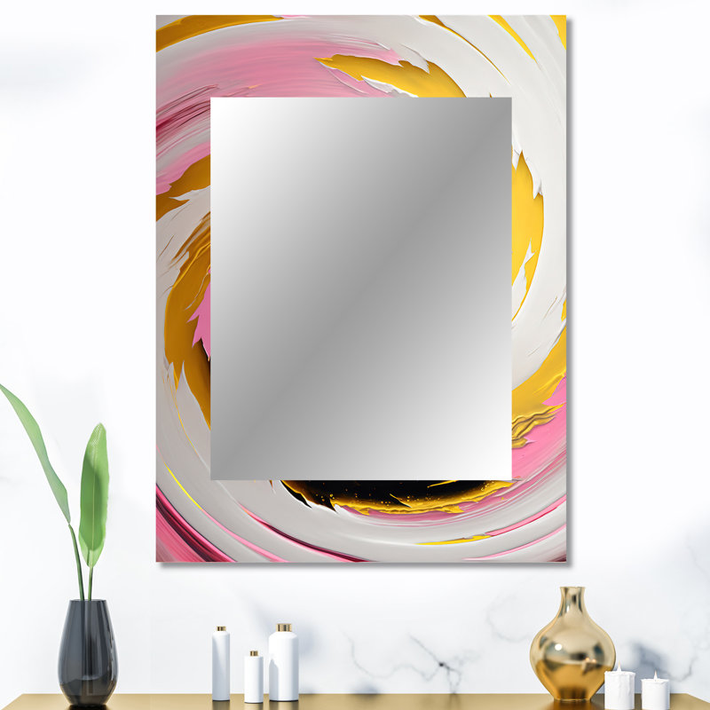 Rose aquarelle abstraite circulaire II - miroir décoratif spirales abstraites, miroir mural rose, impression d'art en métal