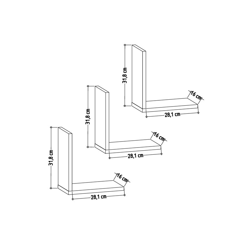 Lindy 3 Piece L-Shaped Floating Shelf with Adjustable Shelves, 32" H x 28" W x 16" D, White