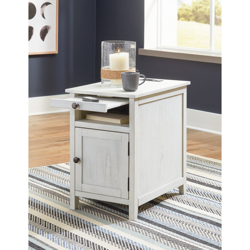 Dalson End Table and Built-In Outlets, Antique White
