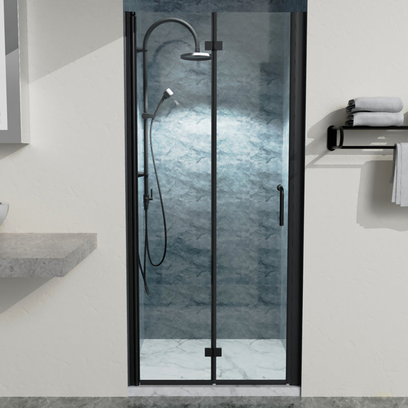 34 To 35-3/8 In. W X 72 In. H Bi-Fold Semi-Frameless Shower Doors In Matte Black With Clear Glass