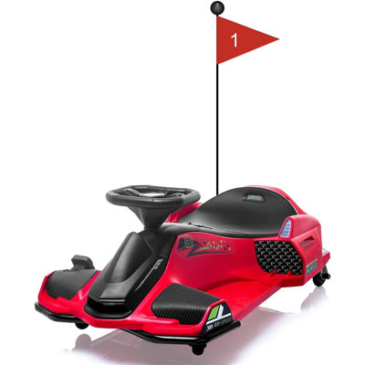 24V Kids Electric Drift Go Kart, Ride On Car w/Variable Speed up to 7.5MPH, Music, LED Lights, USB & Low-Power Alarm