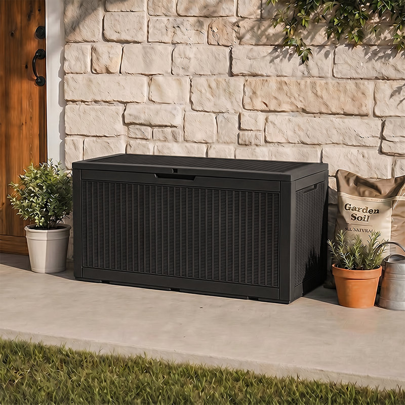 Emperic Design 100 Gallon Water Resistant Resin Lockable Deck Box, Black