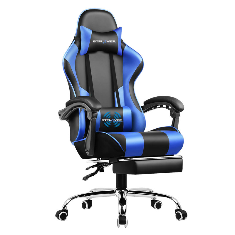 Fauteuil de jeu avec repose-pieds et soutien lombaire GTPLAYER, siège de jeu réglable en hauteur avec siège pivotant à 360 ° et appui-tête et pour le bureau ou les jeux (bleu)