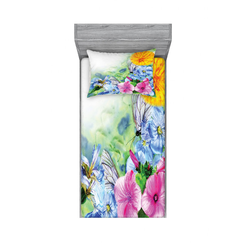 Microfiber Floral Sheet Set, Twin Sheet Set with Fitted Sheet
