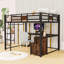 Queen Size Loft Bed With Built-In Desk And Storage Drawers And Shelves-1331855009