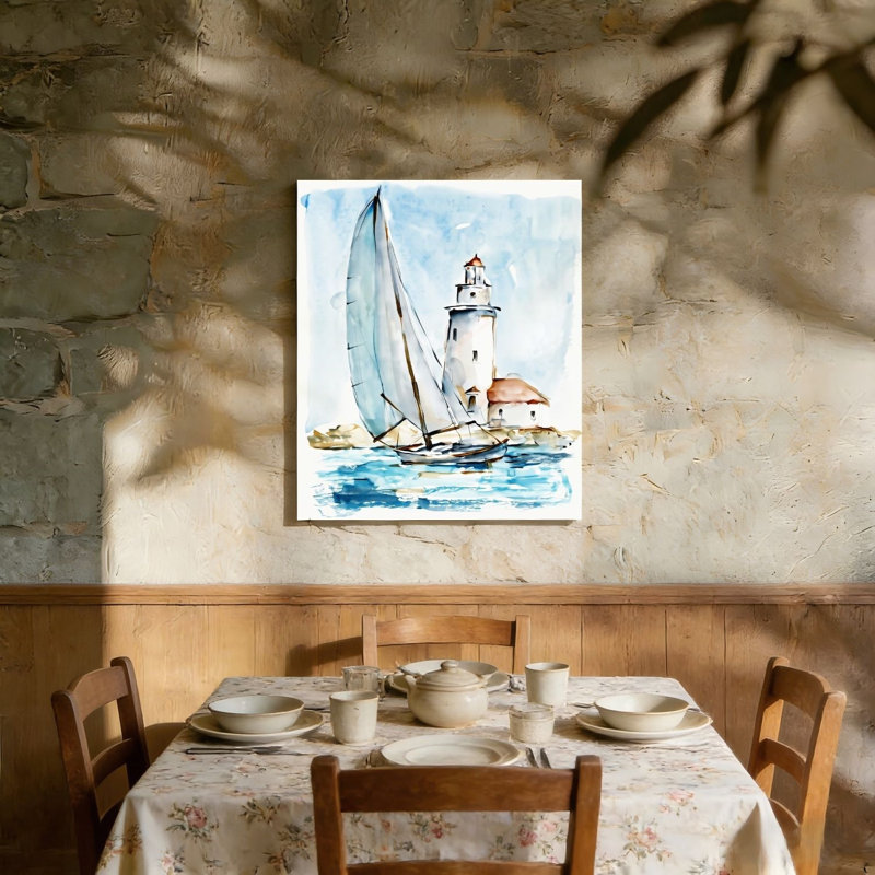 Voilier nautique et phare, art mural non encadré, L 36 po x l 24 po