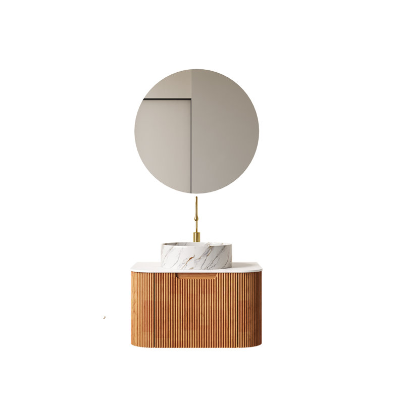 Meuble-lavabo flottant 24 po avec lavabo courbé et tiroirs à fermeture en douceur 24 po, Bois naturel