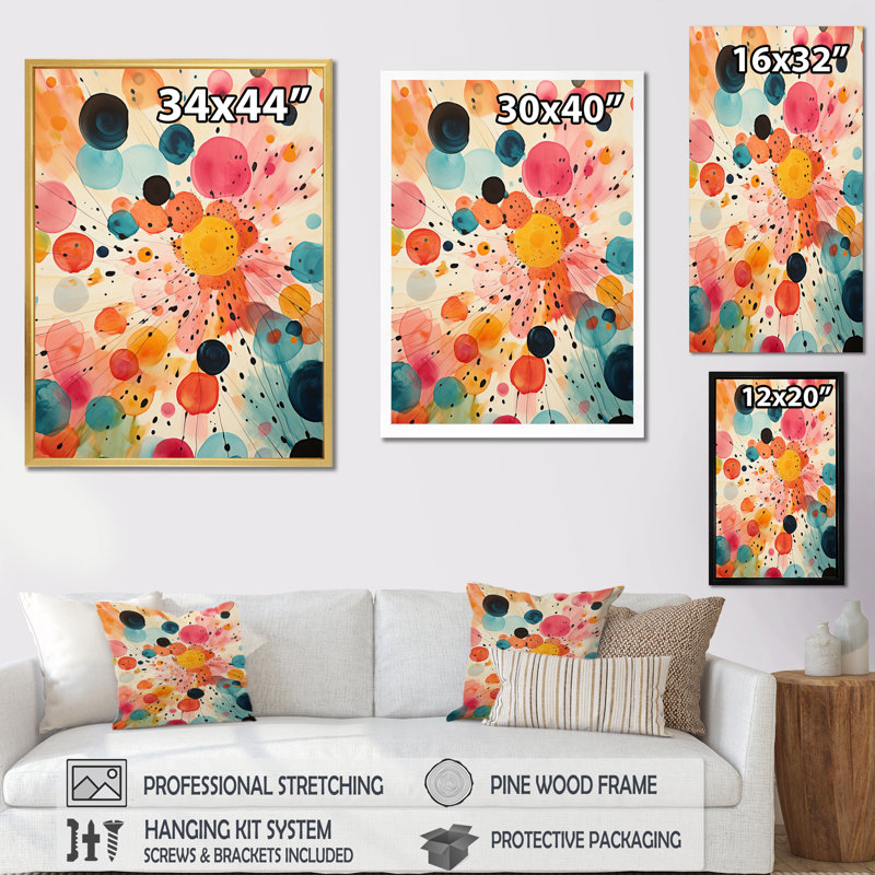 Mid-Century coloré, contrastes colorés II - art abstrait Mid-Century, Cadre flottant doré, H 40 po x l 30 po