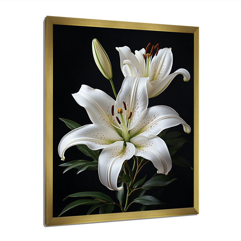 «Black White Lily Exquis II» - lys, impressions sur toile, H 20 po x l 12 po x P 1 po, Cadre doré simple