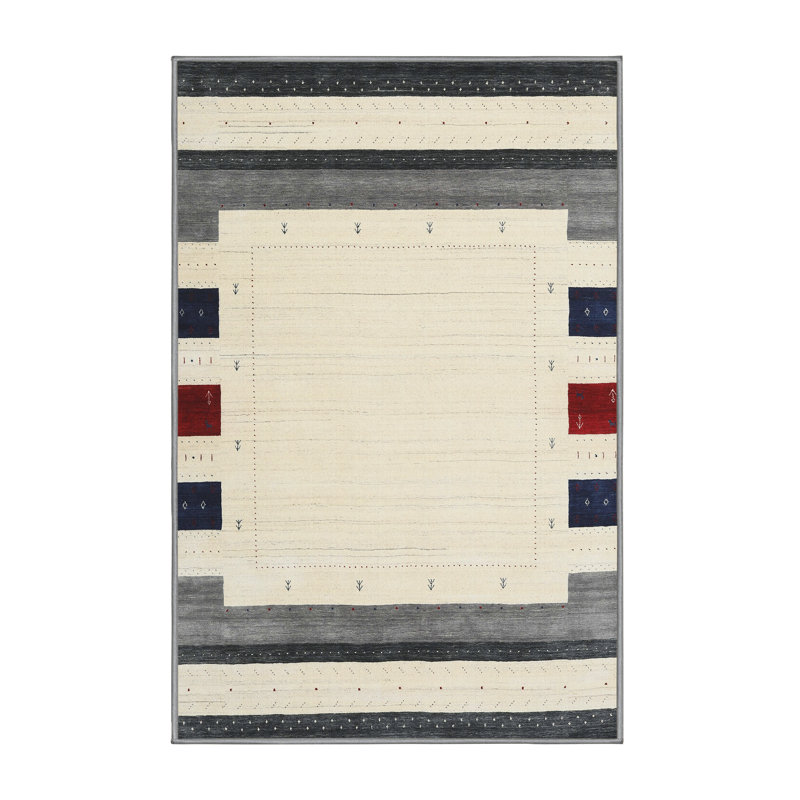 Tapis contemporain gris / beige, Rectangle 5 pi x 8 pi