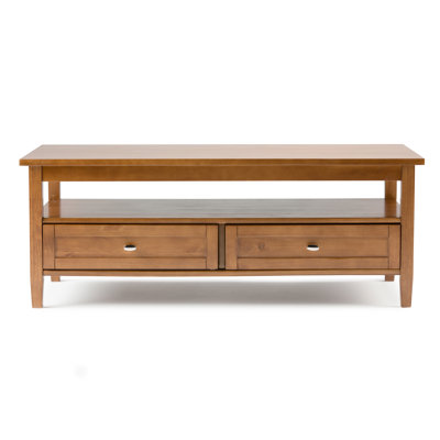 Warm Shaker 48"W Solid Wood Coffee Table with Two Storage Drawers and Open Shelf