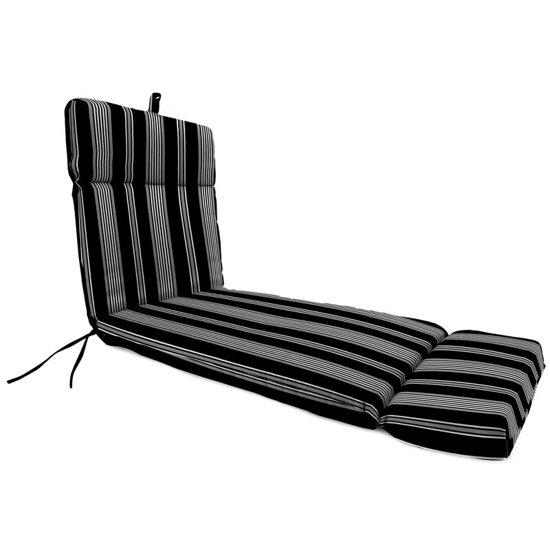 72" x 22" Outdoor Chaise Lounge Cushion with Ties and Loop, Black Gray White Striped
