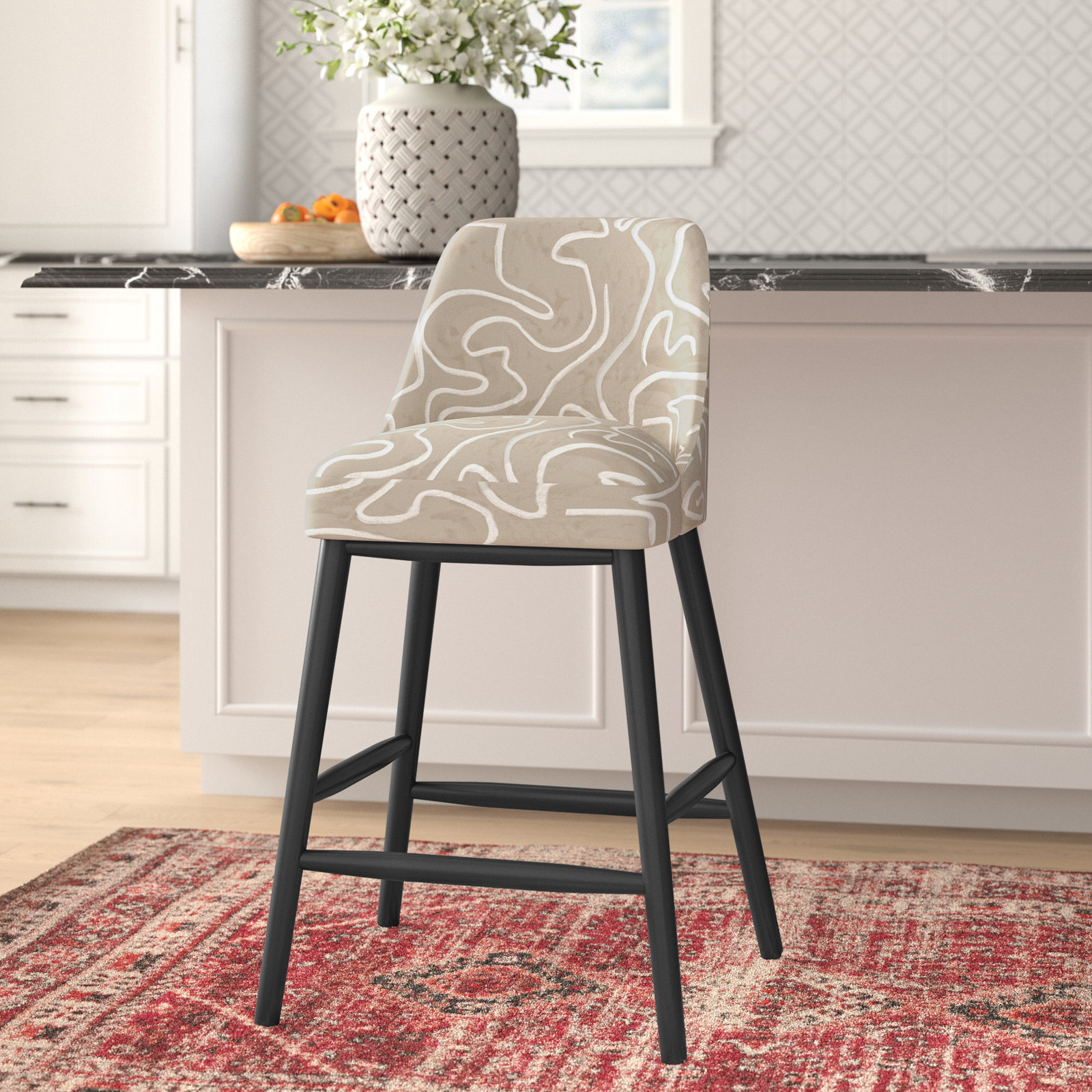 Gallie Bar & Counter Stool, Counter Stool (27” Seat Height), Black Wood, Oblong Mustard