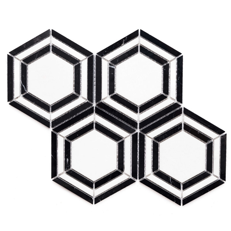 Santorini 4"x4" Natural Stone Mosaic Wall & Floor Tile, Nero/Thassos