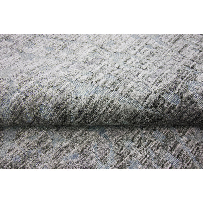 Ikat Area Rug in Light Blue/Black, Rectangle 6' x 9'