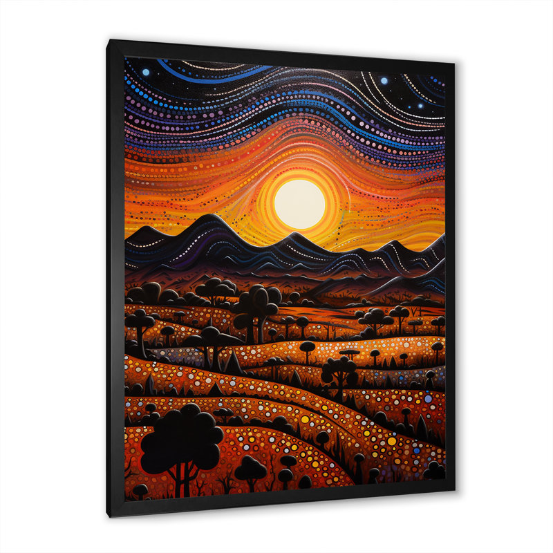 «Native Ancestral Sunrise Landscape I», reproduction sur toile, Cadre simple noir, H 32 po x l 16 po x P 1 po