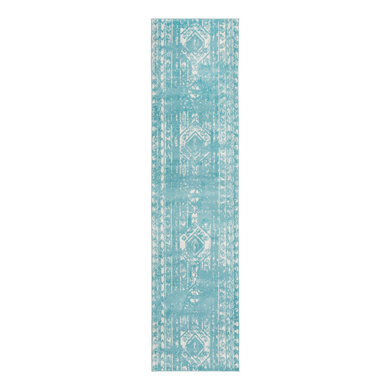 Tapis Lennon bleu clair, Tapis de couloir 3 pi 3 po x 14 pi 1 po