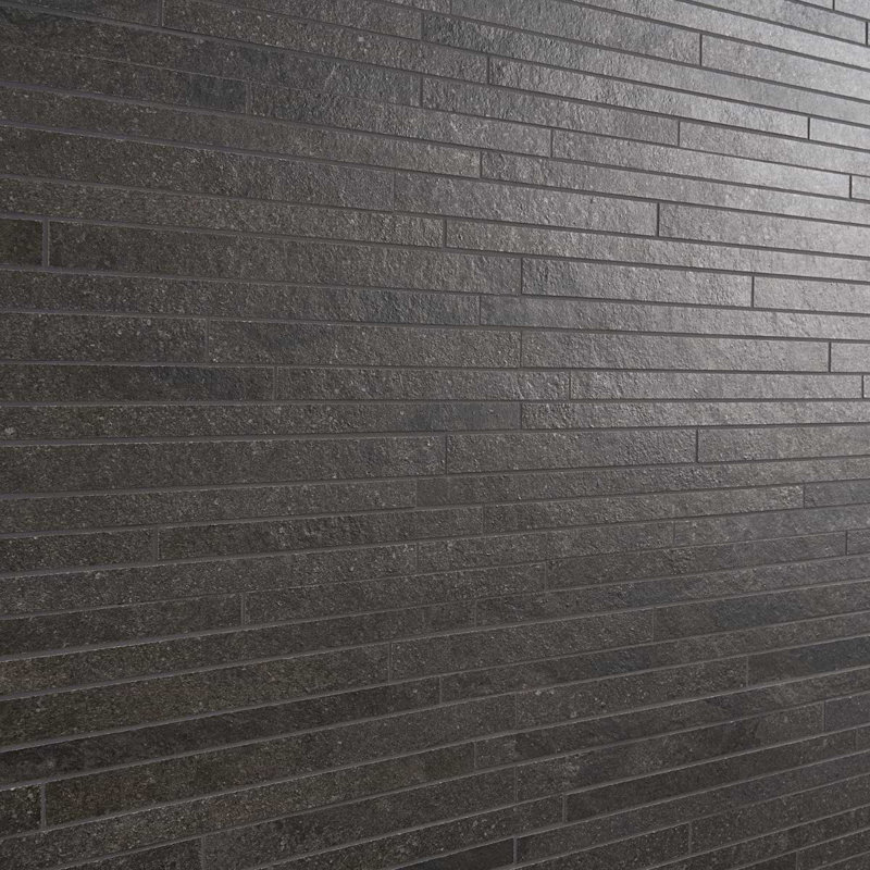 Acadia Thin Strip Charcoal Black Limestone Look Matte Porcelain Mosaic Tile