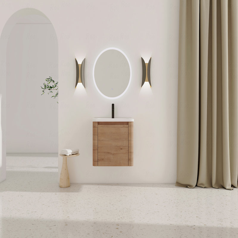 Meuble-lavabo mural avec lavabo en céramique blanche et porte à fermeture en douceur
