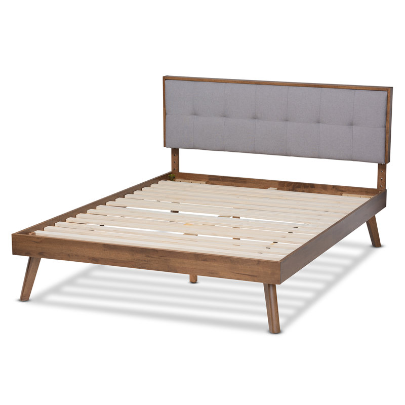 Elegant Full-Size Walnut & Light Grey Tufted Upholstered Bed