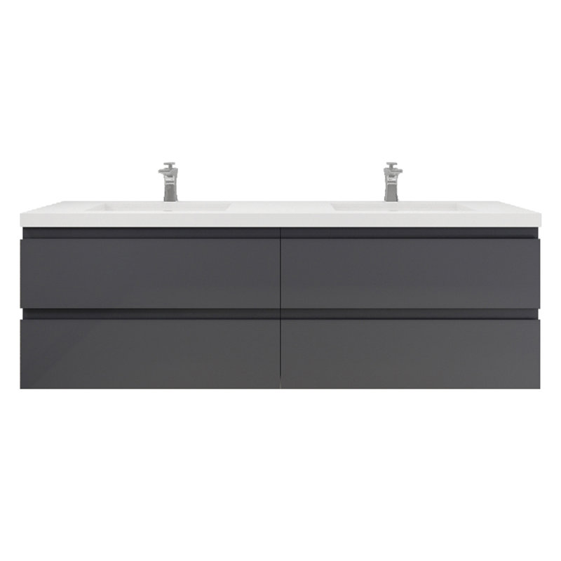 Aylanna 72" Wall-Mounted Double Bathroom Vanity Set, Hight Gloss Gray