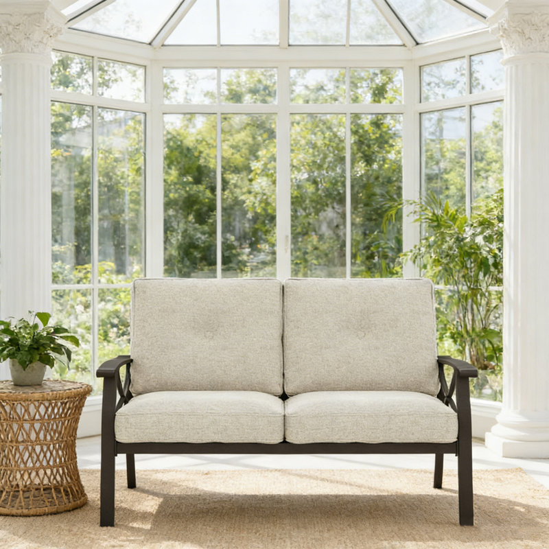 Causeuse 48 po Earthy Retreat - Structure avec coussins beiges, canapé d'extérieur pour 2 places, Beige
