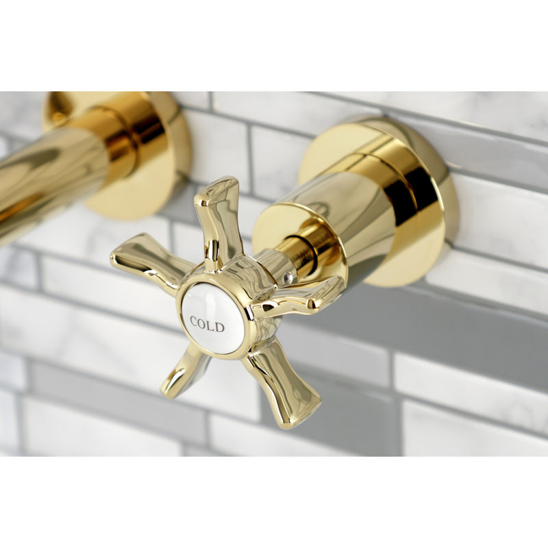 Kingston Brass Hamilton Two-Handle 3-Hole Wall Mount Roman Tub Faucet, Polished Brass