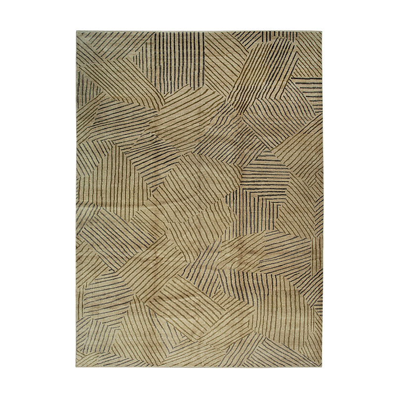 Tapis beige noué à la main Ahungwa, Rectangulaire 8 pi x 10 pi