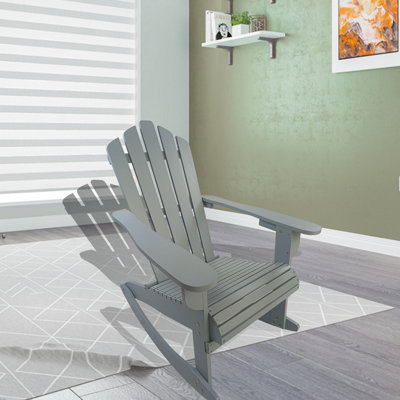 Fauteuil inclinable d'extérieur gris - Fabriqué en bois massif pour une durabilité et un confort optimaux. Polyvalent, il est idéal pour une véranda, supporte un poids maximal de 113 kg (250 lb) et est facile à assembler. Son siège et ses accoudoirs confortables en font un fauteuil à bascule en bois facile à utiliser dans le jardin.