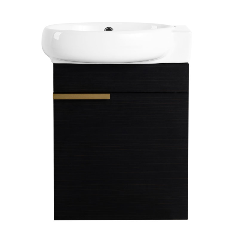 Meuble-lavabo à fermeture en douceur avec porte en céramique, porte et armoire de rangement, Noir, Or