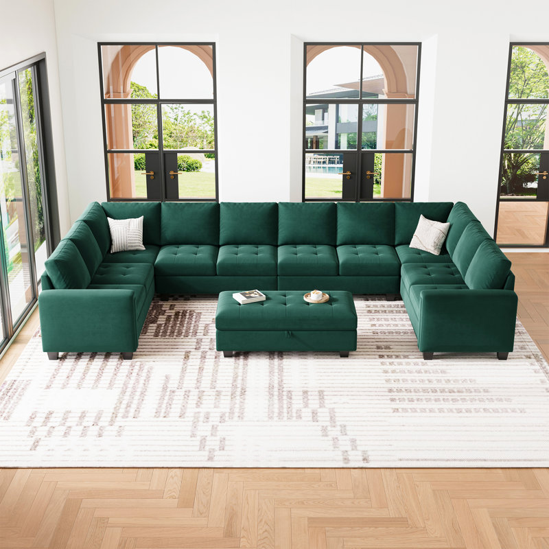 Canapé modulaire rembourré en velours de 8 pièces Shavera, Velours vert