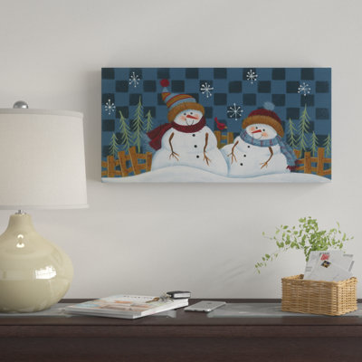 « snow bonhommes on checkers », art sur toile