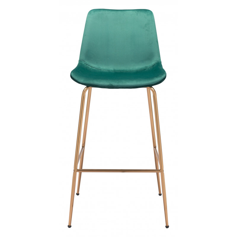 Modern Tony Green Velvet & Gold Steel Bar Stool