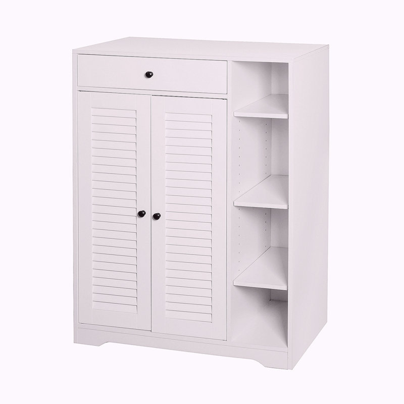 Range-chaussures autoportant avec 2 portes à volets, rangement pour chaussures étroit dans le vestibule avec tablette de rangement réglable et tiroir supérieur, armoire à chaussures moderne et mince