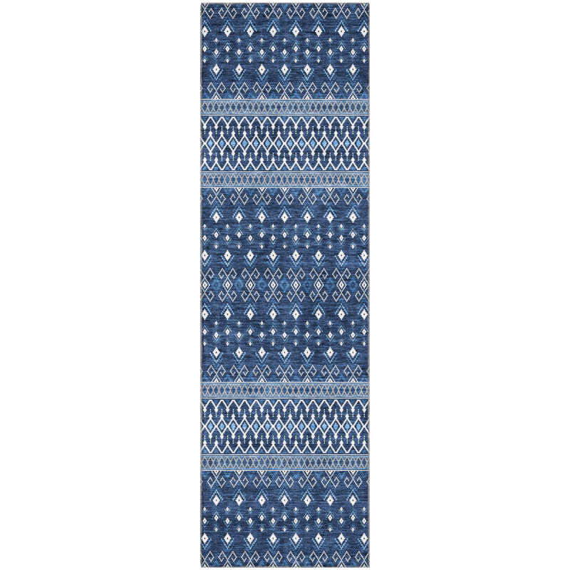 Premium Machine Washable Prisco Navy Rug, Runner 2'3" x 7'6"