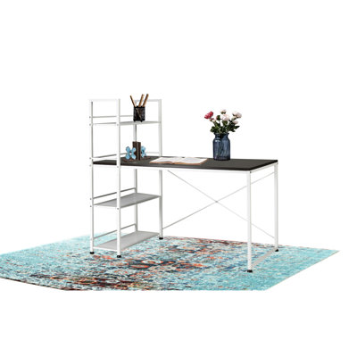 Modern Reversible Workstation Desk - 47" Top & Strong Steel Frame Great For Dorms And Bedrooms Wooden White/brown Work Surface Stable Metal Construction Small