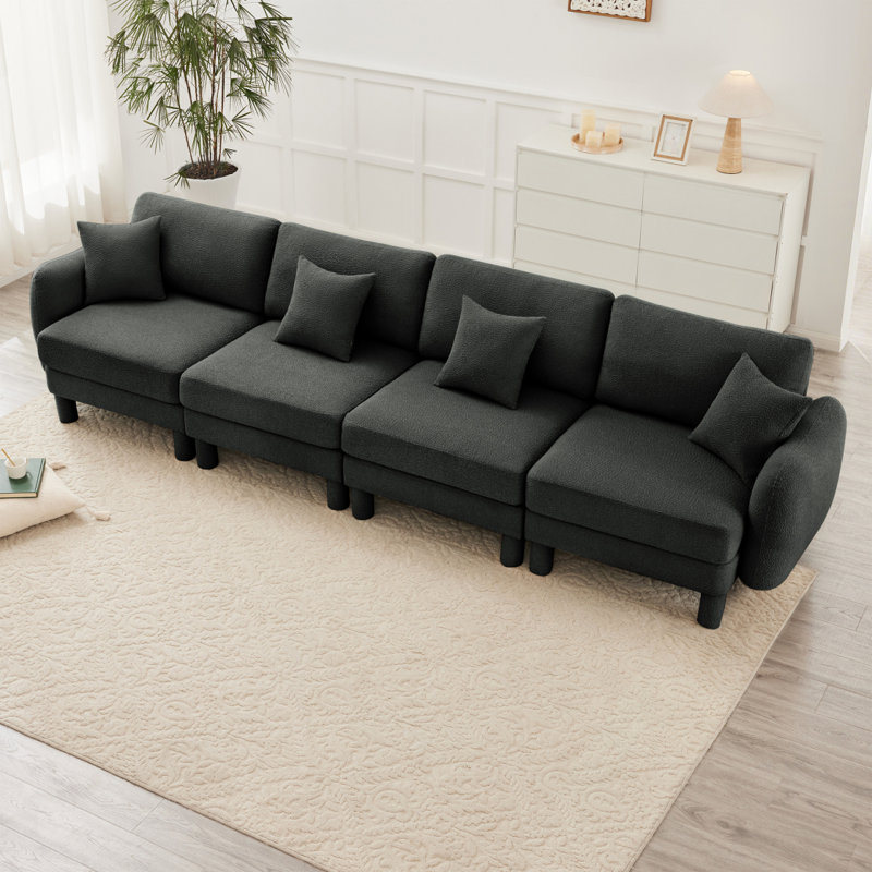 Canapé 4 places en tissu Boucle, Gris foncé